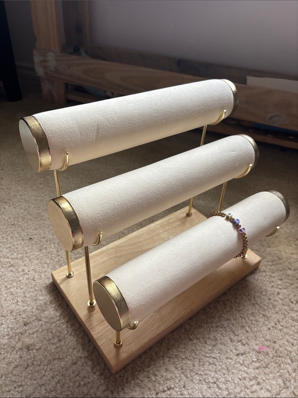 Three-Tier Jewelry Bracelet Display - Cream & Gold